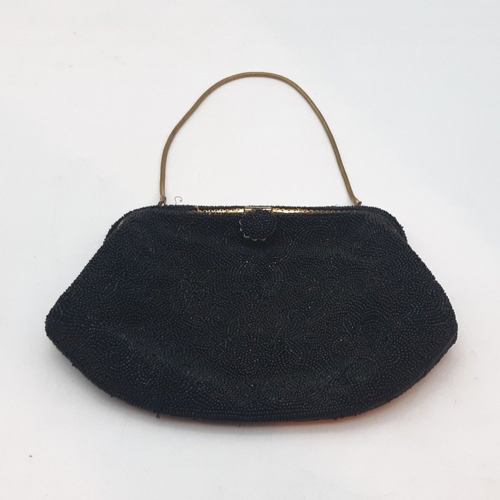 Vintage Caron Beaded Black Evening Purse Made in France